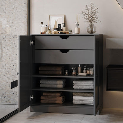 32" Gray Solid Wood Double Door Linen Cabinet HomeRoots