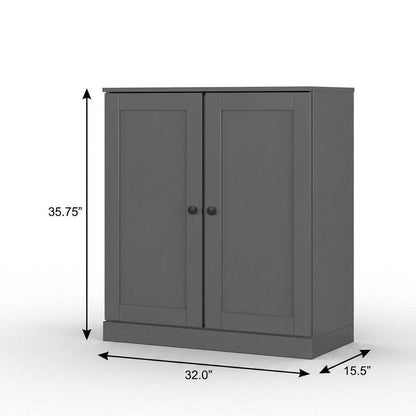32" Gray Solid Wood Double Door Linen Cabinet HomeRoots