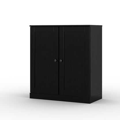 32" Black Solid Wood Double Door Linen Cabinet HomeRoots