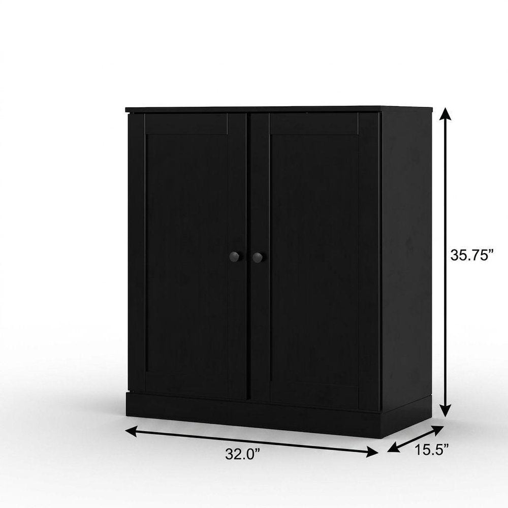 32" Black Solid Wood Double Door Linen Cabinet — view 2