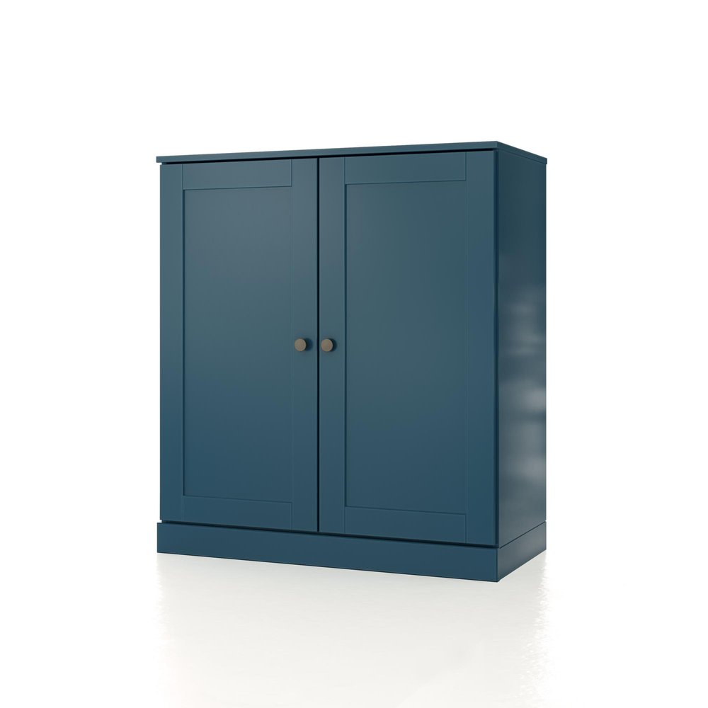 32" Teal Blue Solid Wood Double Door Linen Cabinet — view 1