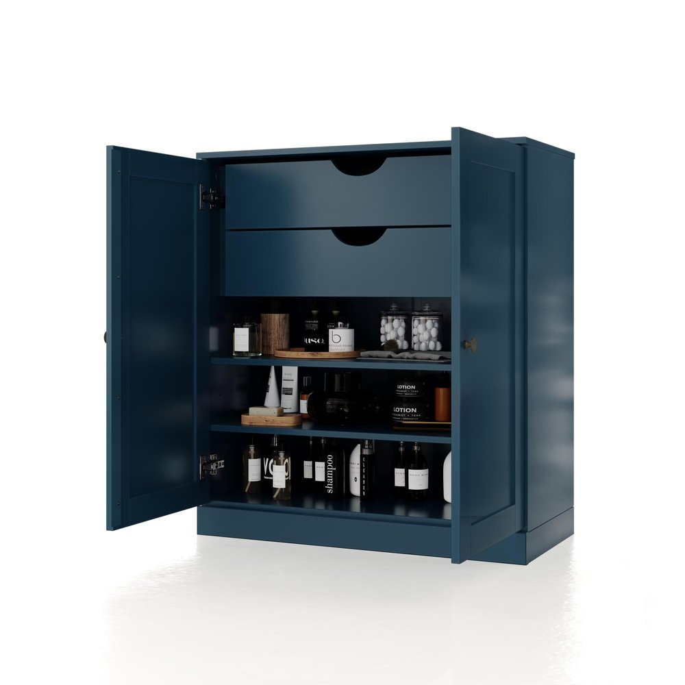 32" Teal Blue Solid Wood Double Door Linen Cabinet