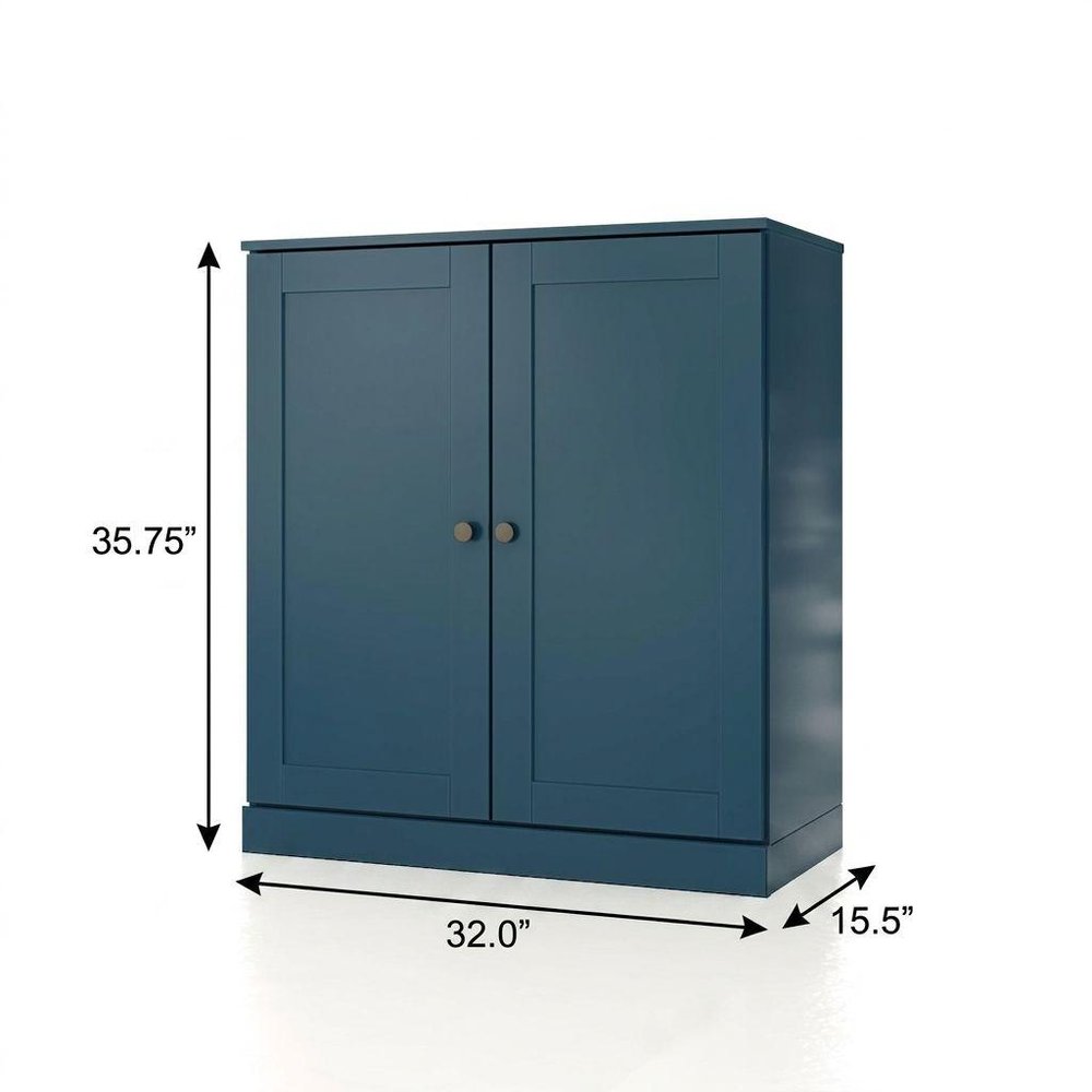 32" Teal Blue Solid Wood Double Door Linen Cabinet — view 3