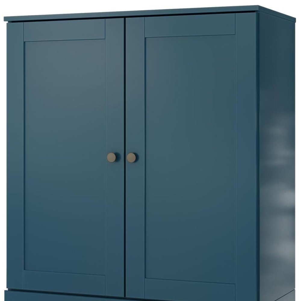32" Teal Blue Solid Wood Double Door Linen Cabinet