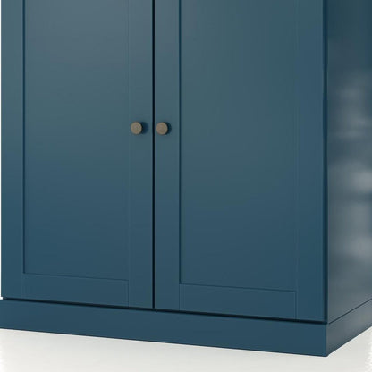 32" Teal Blue Solid Wood Double Door Linen Cabinet