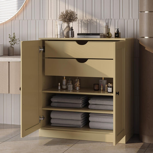 32" Yellow Solid Wood Double Door Linen Cabinet