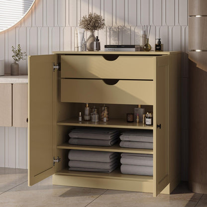 32" Yellow Solid Wood Double Door Linen Cabinet HomeRoots