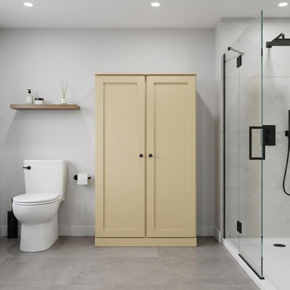 32" Yellow Solid Wood Double Door Linen Cabinet — view 6