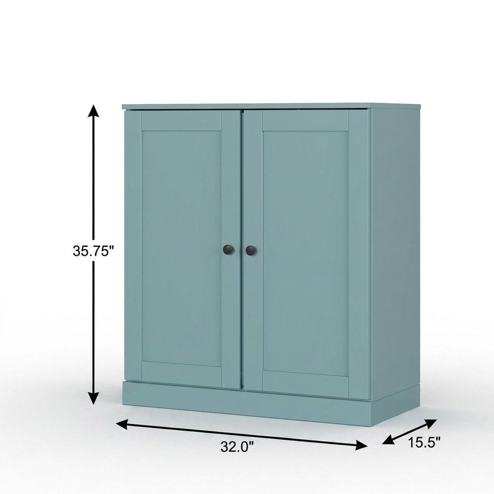32" Aqua Solid Wood Double Door Linen Cabinet HomeRoots