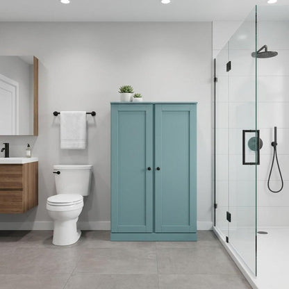 32" Aqua Solid Wood Double Door Linen Cabinet HomeRoots