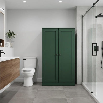 32" Green Solid Wood Double Door Linen Cabinet HomeRoots