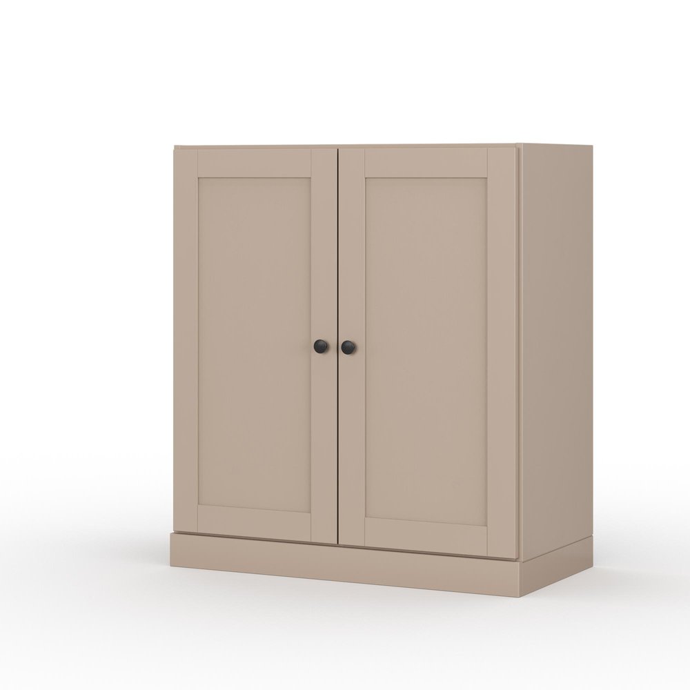 32" Beige Solid Wood Double Door Linen Cabinet HomeRoots