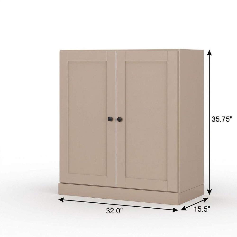 32" Beige Solid Wood Double Door Linen Cabinet — view 3