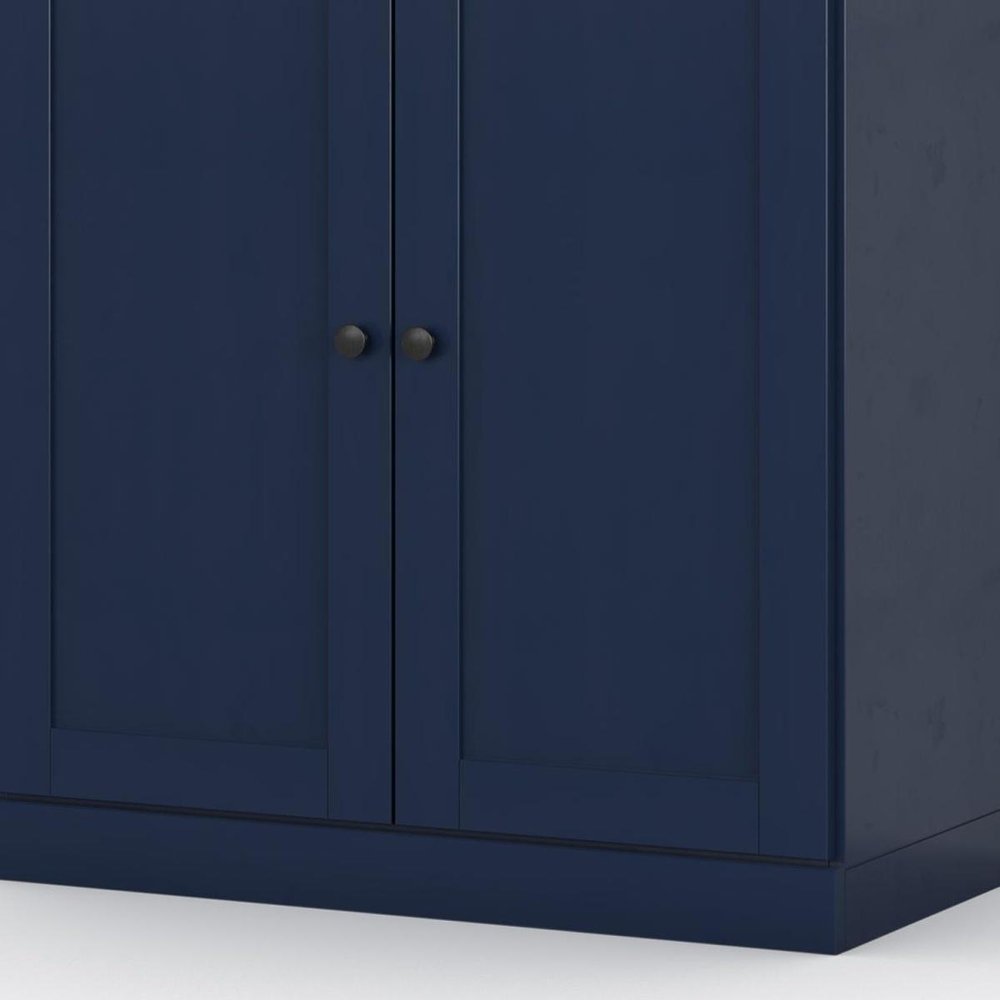 32" Navy Blue Solid Wood Double Door Linen Cabinet