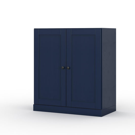 32" Navy Blue Solid Wood Double Door Linen Cabinet