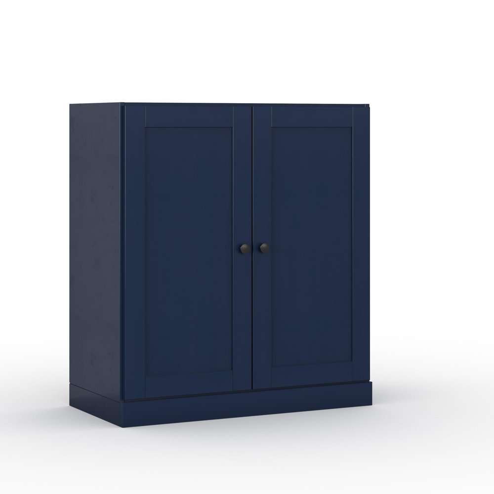32" Navy Blue Solid Wood Double Door Linen Cabinet HomeRoots