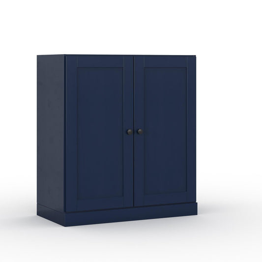 32" Navy Blue Solid Wood Double Door Linen Cabinet