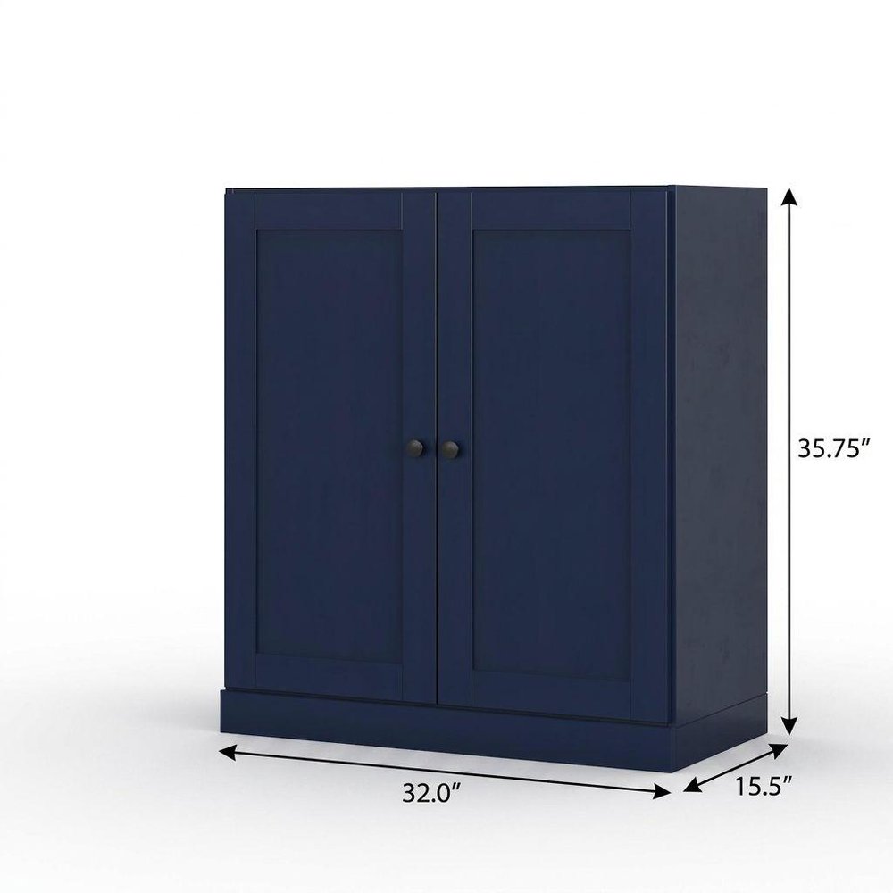 32" Navy Blue Solid Wood Double Door Linen Cabinet