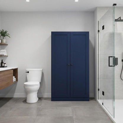 32" Navy Blue Solid Wood Double Door Linen Cabinet HomeRoots