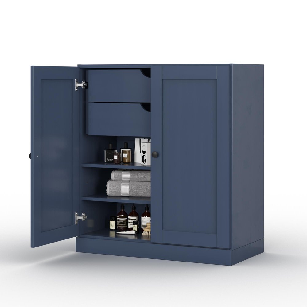 32" French Blue Solid Wood Double Door Linen Cabinet