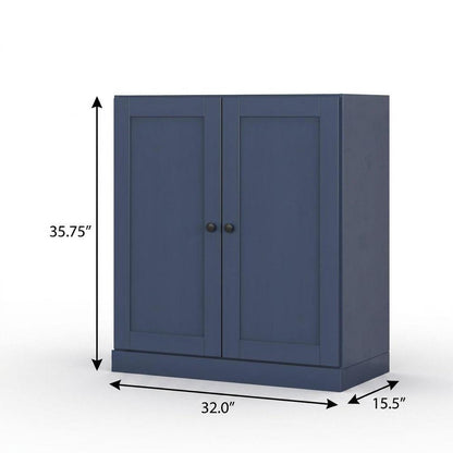 32" French Blue Solid Wood Double Door Linen Cabinet