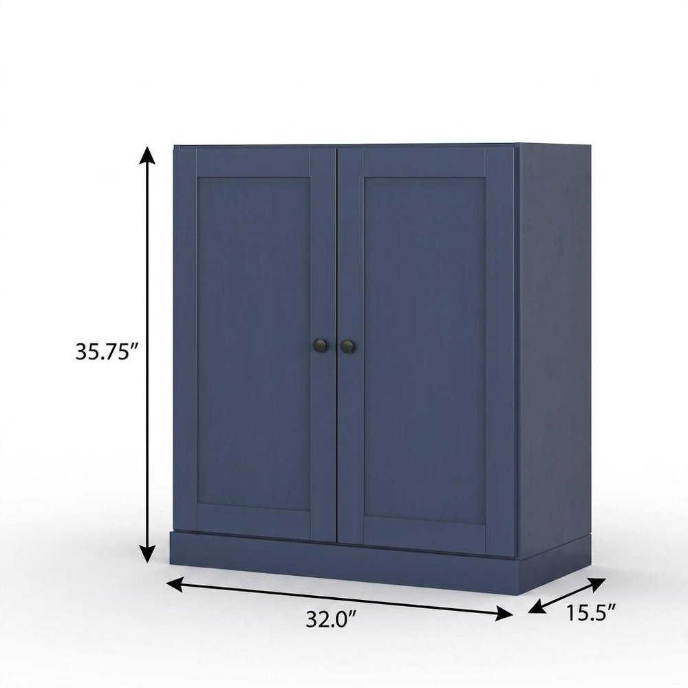 32" French Blue Solid Wood Double Door Linen Cabinet — view 3