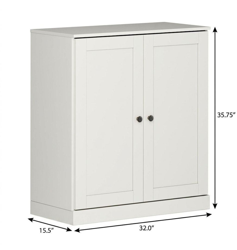 32" Off White Solid Wood Double Door Linen Cabinet