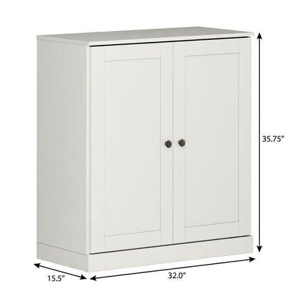 32" Off White Solid Wood Double Door Linen Cabinet
