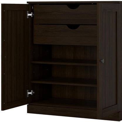 32" Espresso Solid Wood Double Door Linen Cabinet HomeRoots