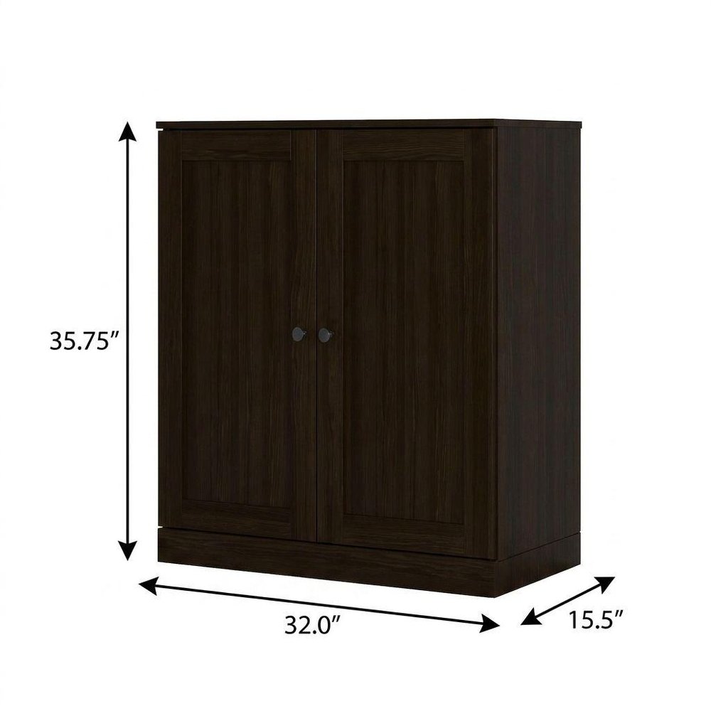 32" Espresso Solid Wood Double Door Linen Cabinet HomeRoots