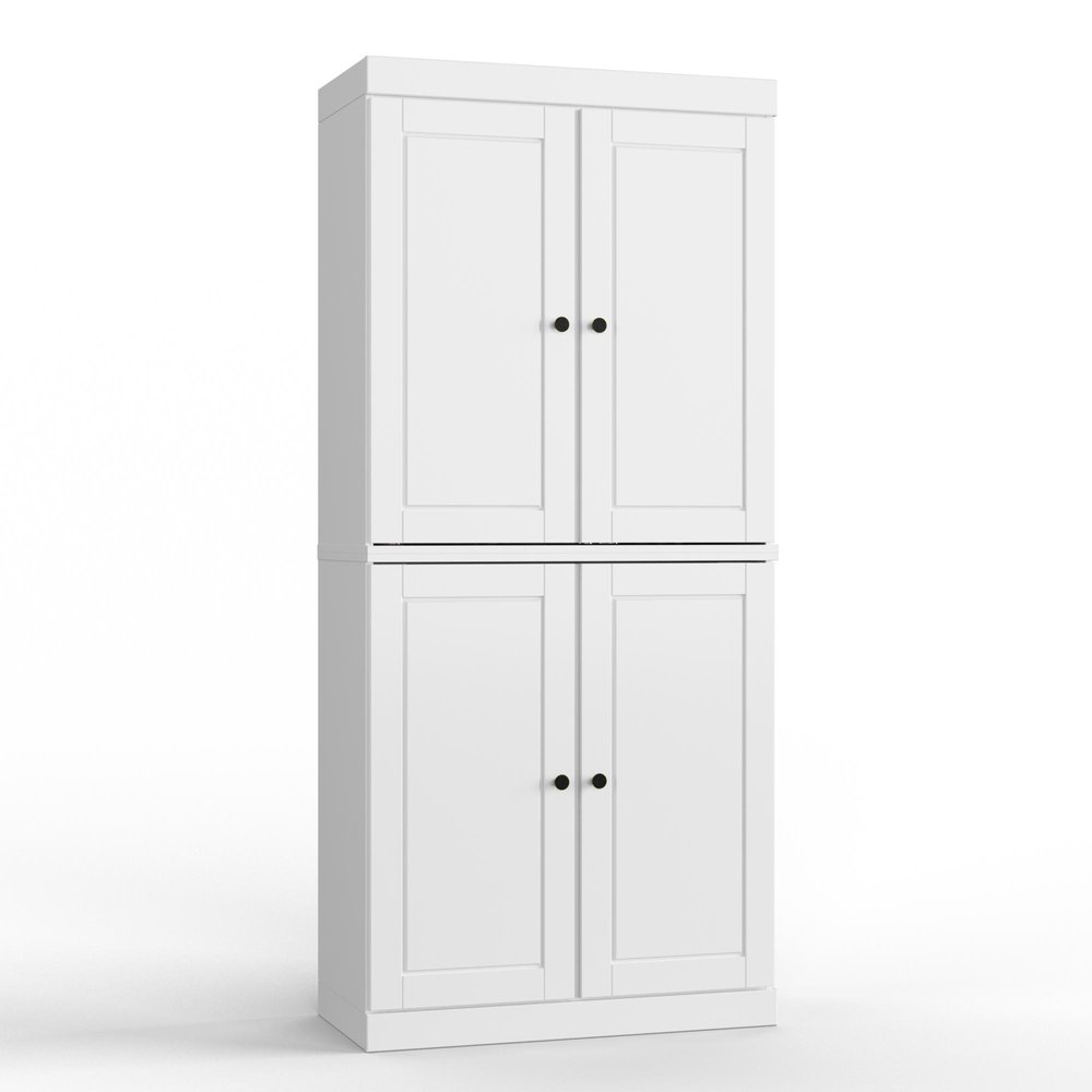 32" White Solid Wood Four Door Linen Cabinet