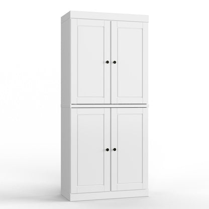 32" White Solid Wood Four Door Linen Cabinet HomeRoots