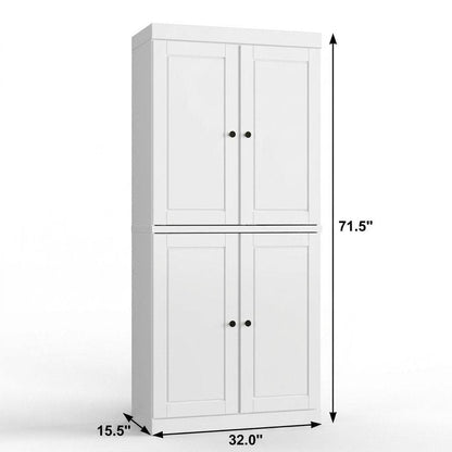 32" White Solid Wood Four Door Linen Cabinet HomeRoots
