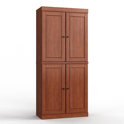 32" Coffee Solid Wood Four Door Linen Cabinet