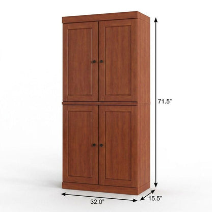 32" Coffee Solid Wood Four Door Linen Cabinet HomeRoots