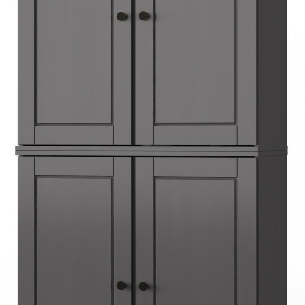 32" Gray Solid Wood Four Door Linen Cabinet