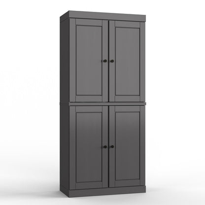 32" Gray Solid Wood Four Door Linen Cabinet