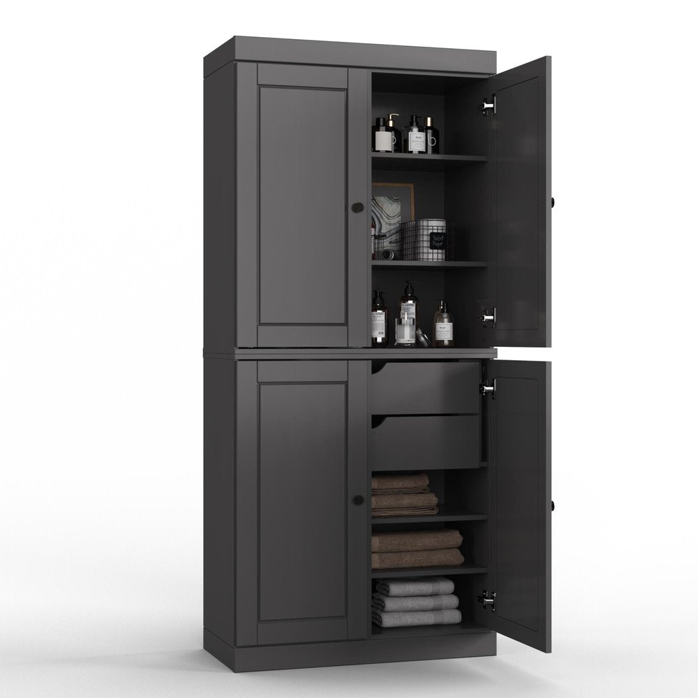32" Gray Solid Wood Four Door Linen Cabinet HomeRoots
