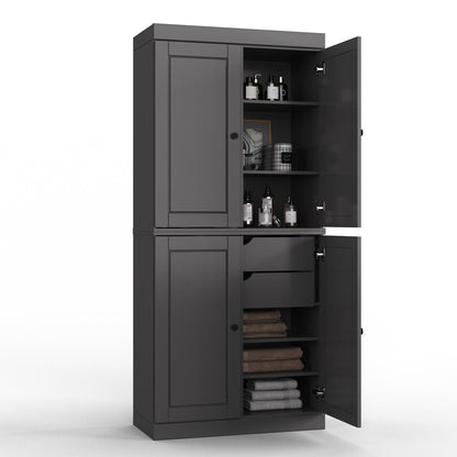 32" Gray Solid Wood Four Door Linen Cabinet HomeRoots