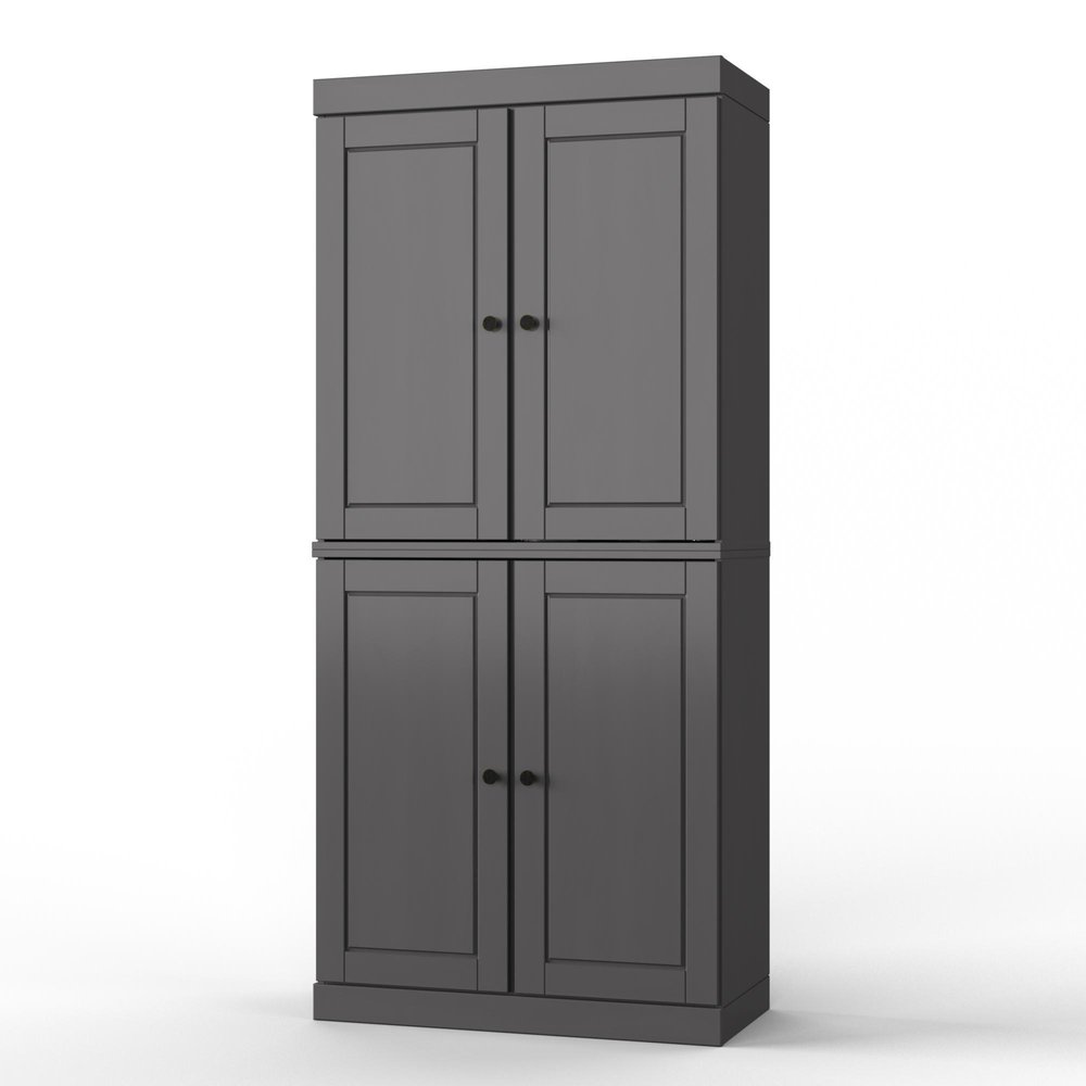 32" Gray Solid Wood Four Door Linen Cabinet — view 3