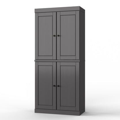 32" Gray Solid Wood Four Door Linen Cabinet HomeRoots