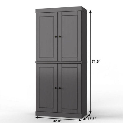 32" Gray Solid Wood Four Door Linen Cabinet