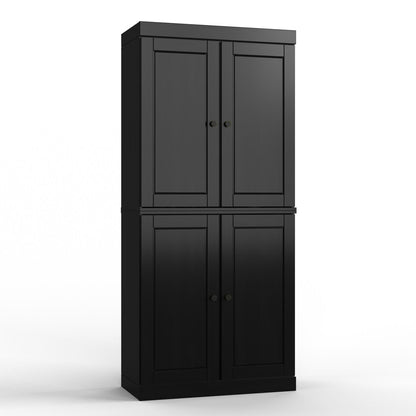 32" Black Solid Wood Four Door Linen Cabinet HomeRoots