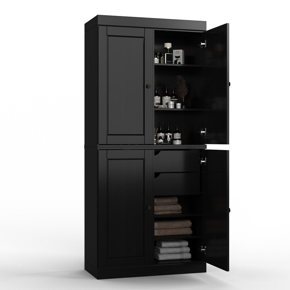 32" Black Solid Wood Four Door Linen Cabinet HomeRoots