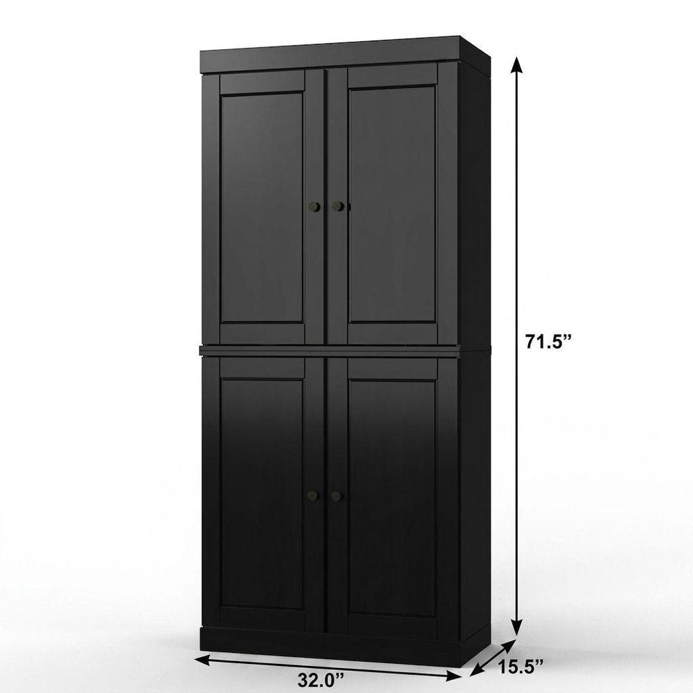 32" Black Solid Wood Four Door Linen Cabinet HomeRoots
