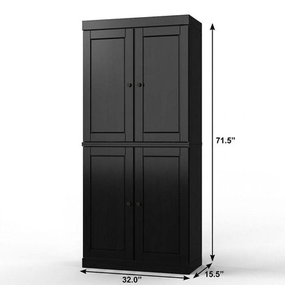 32" Black Solid Wood Four Door Linen Cabinet HomeRoots