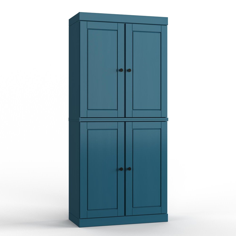 32" Teal Blue Solid Wood Four Door Linen Cabinet HomeRoots
