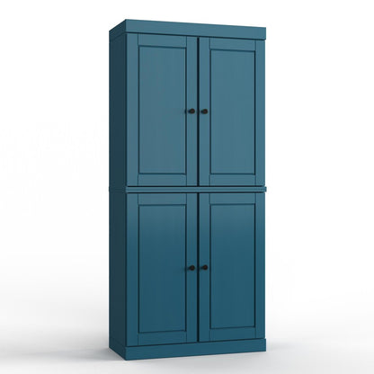 32" Teal Blue Solid Wood Four Door Linen Cabinet HomeRoots