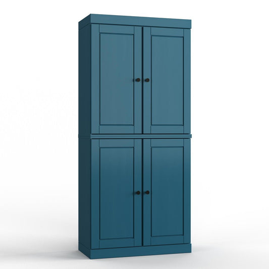32" Teal Blue Solid Wood Four Door Linen Cabinet