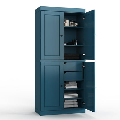 32" Teal Blue Solid Wood Four Door Linen Cabinet HomeRoots